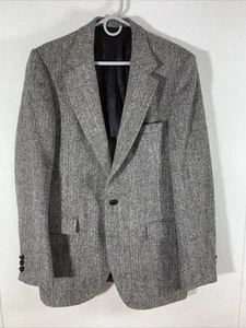 Vtg Harris Tweed Stafford Blazer 40R Blue Gray Houndstooth Wool Sport Coat - Picture 1 of 18