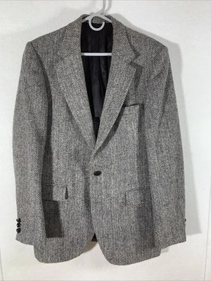 Vtg Harris Tweed Stafford Blazer 40R Blue Gray Houndstooth Wool Sport Coat - Image 1 of 4