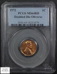 1972 Red Doubled Die Obverse DDO Lincoln Memorial Cent 1C PCGS MS 64 RD - Picture 1 of 5