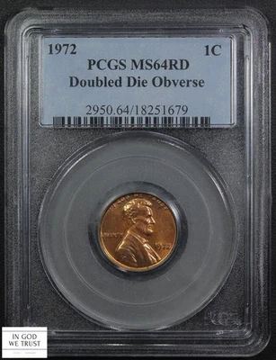 1972 Red Doubled Die Obverse DDO Lincoln Memorial Cent 1C PCGS MS 64 RD - Image 1 of 4
