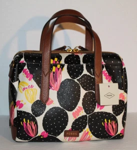 FOSSIL SYDNEY SATCHEL BLACK FLORAL VEGAN TOP HANDLE BAG  W/DETACHABLE STRAP  NWT - Picture 1 of 7