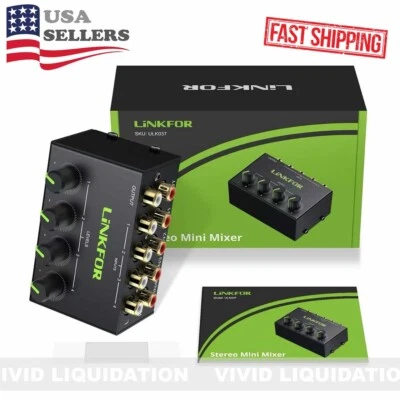 4 Channel Stereo Mini Audio Mixer Metal Shell Support RCA Input & Output Passive - Image 1 of 4