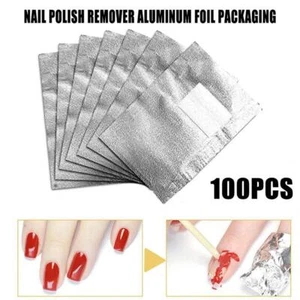 100 × Nail Art Aluminium Foil Soak Off Acrylic GelPolish Nail Wraps Remover US - Picture 1 of 12