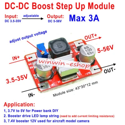 3A Boost Step-up Converter DC-DC 5V-35V to 9V 12V 24V 36V 48V Voltage Regulator - Image 1 of 3
