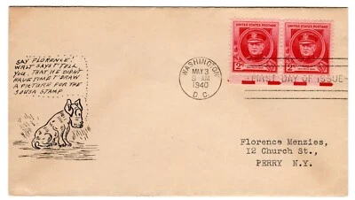 #880 John Philip Sousa Composer Famous American 1940 FDC - Hand-drawn Dancy - Image 1 of 2