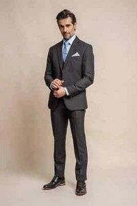 Traje Blazer Chaleco Pantalones Gris Oscuro Calce Ajustado Cavani Para Hombre Liquidación Oferta - Imagen 1 de 20