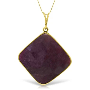 14K. SOLID GOLD NECKLACE WITH CHECKERBOARD CUT DYED RUBY (Yellow Gold) - Picture 1 of 4