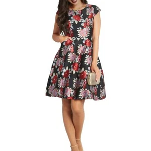 Nuevo Vestido ModCloth Mujer Yumi Negro Floral Tapiz Rosa Rojo Rosas Talla 4 - Imagen 1 de 10