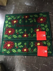 Lot Of 2 Accent Rugs Bienvenidos Christmas 17.3”x27.9” Essential Home Kmart - Picture 1 of 7