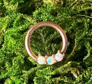 1pc Three Opals Hinged Segment Ring Septum Clicker 316L Surgical Steel - Picture 1 of 20