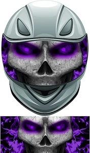 Skull flame fire purple helmet visor wrap tint vinyl graphic decal style - Picture 1 of 1