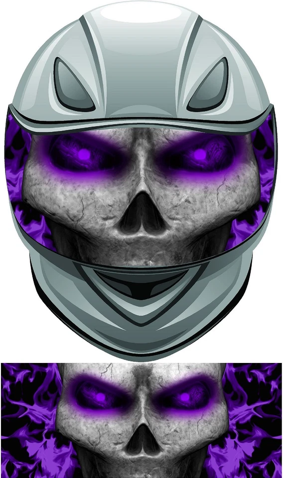 Skull flame fire purple helmet visor wrap tint vinyl graphic decal style  - Image 1 of 1