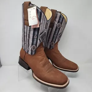 Roper Western Boots Mens 8 Native Printed Square Toe Leather Cowboys Shoes - Picture 1 of 11