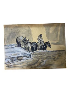 Harold von Schmidt  - PAPER PAINTING - AMERICAN ILUSTRATOR - SIGNED - Picture 1 of 2