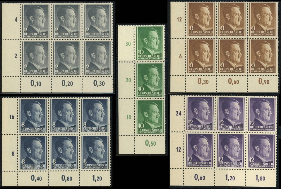 Poland German Occupation Sc#N76-N80 Mi#71-75 Adolf Hitler 1941 Postage Blocks - Image 1 of 1
