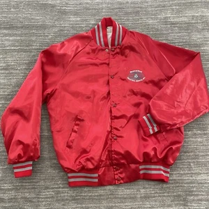 Vintage Westark XL Red Nylon Bomber Jacket USA Brown & Root Industrial Services - Picture 1 of 9
