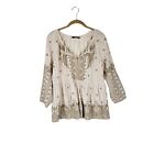 Johnny Was Workshop womens Medium beige needlepoint embroidered peasant top