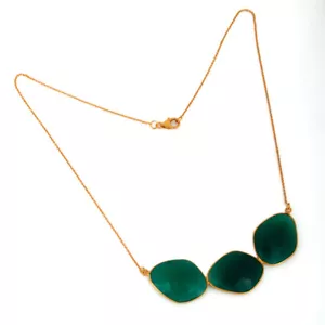 Natural Green Onyx 925 Sterling Silver Necklace 18K Gold Plated Jewelry - Picture 1 of 2