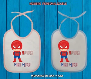 BABERO BABY SPIDERMAN NOMBRE PERSONALIZABLE DISPONIBLE AZUL O ROSA - Imagen 1 de 1
