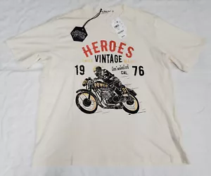 Heroes Motors t-shirt grafica uomo taglia 2XL bianco sporco nuova con etichetta maglietta biker Los Angeles - Foto 1 di 5