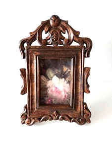 Photo Frame Handmade Vintage 1980's Solid Wood Glazed Interior Decorated Gift - Picture 1 of 3