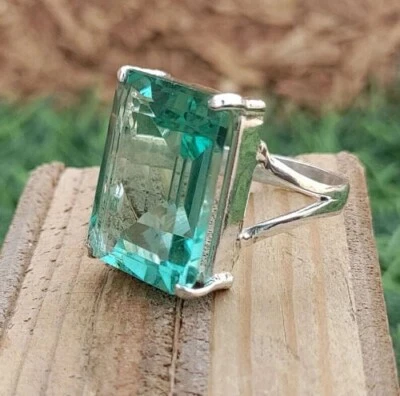Anillo de compromiso de plata de ley 925 con apatita verde regalo para ella Foto 1 de 3