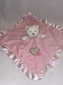 Carter’s White Cat Rattle Lovey Pink Plush Blanket Leopard Heart Satin Trim Back - Picture 1 of 14