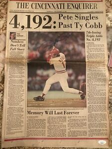 Pete Rose Signed Cincinnati Enquirer  Full Newspaper September 12, 1985 JSA COA