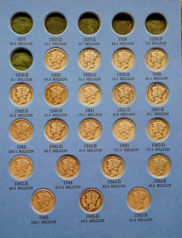 1939 to 1945 P D S Collection of Mercury Head Silver Dimes - World War II 2 set Cover