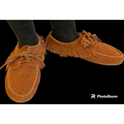 De Colección Minnetonka Mujeres Marrón Óxido FRINGE Cuero Botines Bajos Festival Mocasín 8 Foto 1 de 4