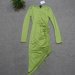 Long Sleeve Dress Size Medium Asymtetrical Hem with Side Ruching Avocado Green - Picture 1 of 9