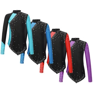 Kids Girls Sweatshirt Dance Tops Ballet Pullover Sports Sportwear Patchwork Gym - Picture 1 of 51