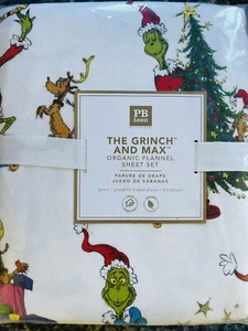 Pottery Barn Grinch And Max Flannel Queen Sheet Set New Christmas Holiday Teen - Picture 1 of 6