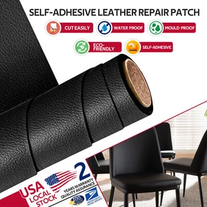 Leather Repair Black Self-Adhesive Patch for Car Seats Couch Furniture Sofa Seat - Picture 1 of 26