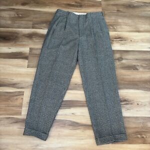 Polo Ralph Lauren Pants Mens 34 x 30 Pleated Flannel Wool Trousers Glen Plaid