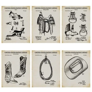 Juego de 6 estampados de patente de vaquero - Juego de pósteres de vaquero retro - Invenciones del Salvaje Oeste - Imagen 1 de 4
