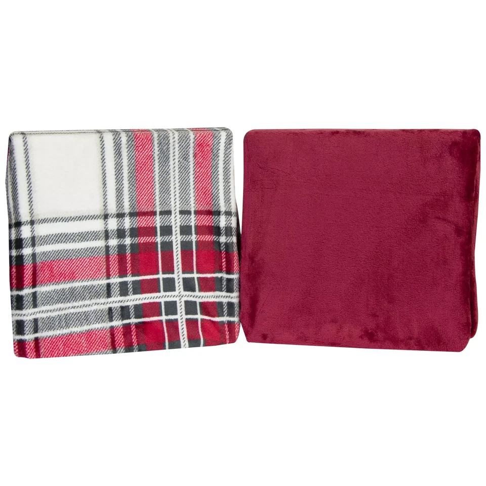 FLASH SALE Ludlow 2 peças conjunto de cobertor de veludo em xadrez vermelho e branco, 50 x 60 pol - Imagem 1 de 4