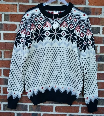 Dale of Norway Men's Large Vegard Crew Sweater Wool Black/Off White/Redrose - Image 1 of 4