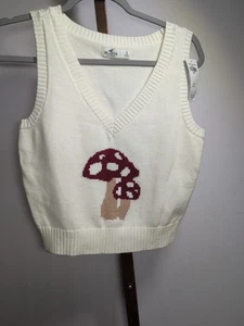 Hollister Damen Preppy Mushroom Knit Cropped Tank Top Pullover Weste S weiß NEU - Bild 1 von 5