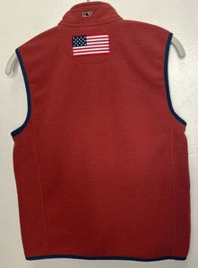 Vineyard Vines Flag Vest Youth Medium Pink Waffle Fleece Full Zip Patriotic - Picture 1 of 5