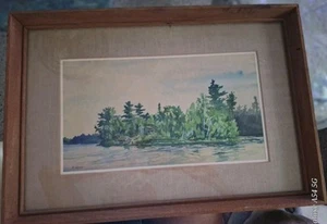 Martha Odum Original Watercolor Beautiful Serene Cabin On The Lake Mat & Framed - Picture 1 of 10