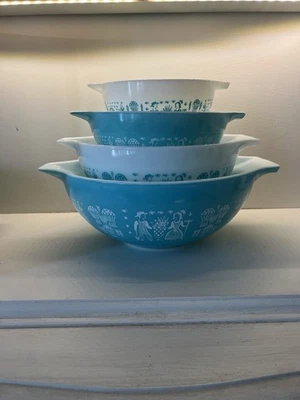 Pyrex Turquoise Amish Butterprint Cinderella Mixing Bowl Set 441 442 443 444 VGC - Image 1 of 4