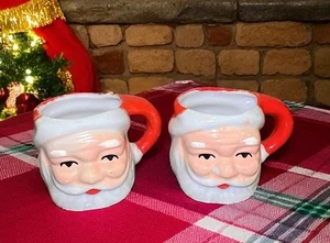 Vintage Keramik Weihnachtsmann Gesicht Mini Tassen Made in Japan Kitschig 2er Set - Bild 1 von 15