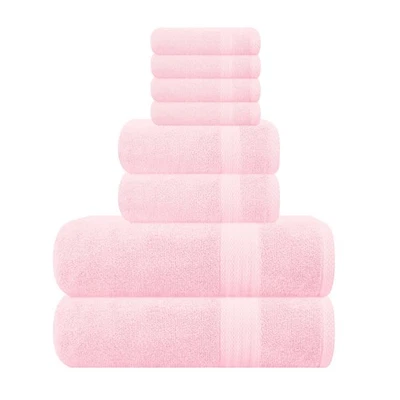 Spa Towel Set 8Pc, 100% Cotton, Bath Hand Washcloths, Soft, Pink - Image 1 of 4