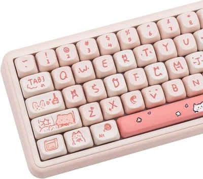 PBT Keycaps, 139 Keys Keycaps 75 Percent, Cute MOA Profile Key Pink Cat (MOA)  - Image 1 of 4