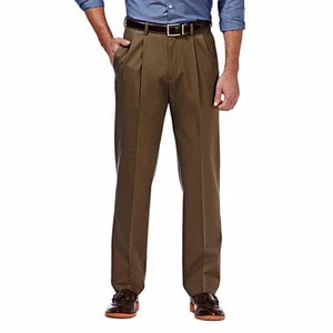 NEU HERREN HAGGAR COOL 18 PRO KLASSISCHE PASSFORM BÜGELFREI ELEGANTE PLISSIERTE HOSE TOAST 36 34 - Bild 1 von 1