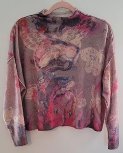 Pilcro Womens XS Alani Cashmere Sweater Abstract Butterfly Print Soft Pullover - Picture 1 of 9