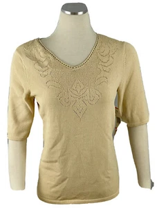 Jones New York Knit Top S Short Sleeves Crochet Trim Front Cutout and Lining - Picture 1 of 7
