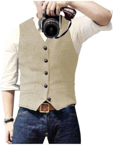 Men's Suit Vest Blue Woolen Blended Mens Vest Denim Jacket Formal Business - Picture 1 of 25
