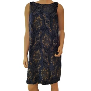 LOFT Dress Womens Small Velvet Burnout Gold Paisley Floral Whimsigoth Artsy - Picture 1 of 12